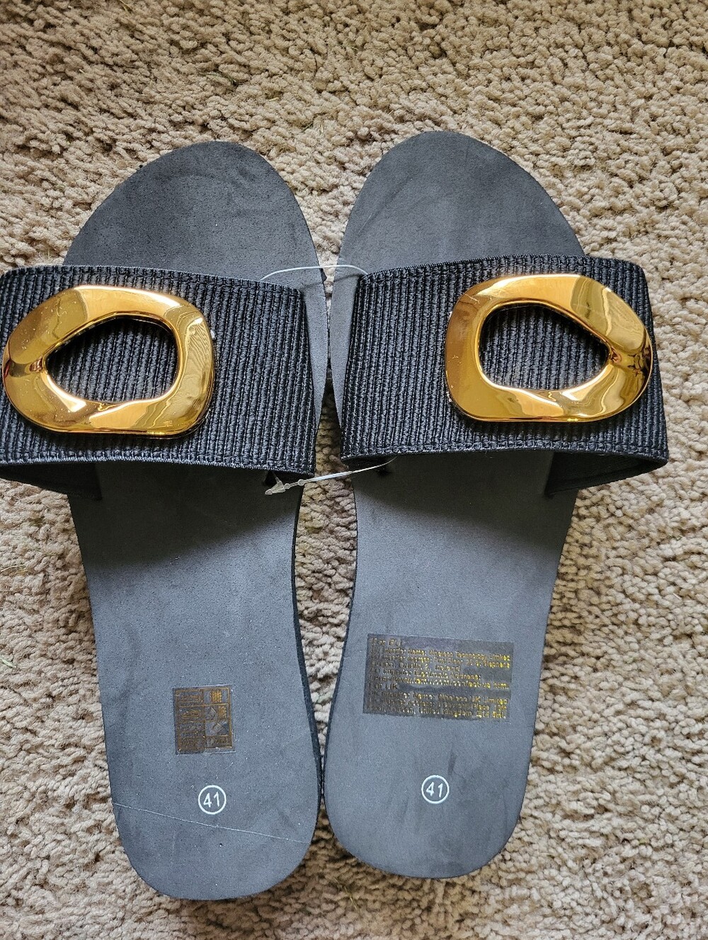Black Slide Sandals with Gold Accent